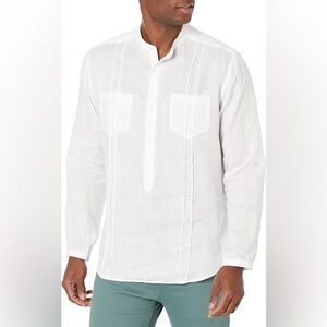 Cubavera Men's Long Sleeve Linen Popover with 2 Pkts/Tucks Shirt white size XL